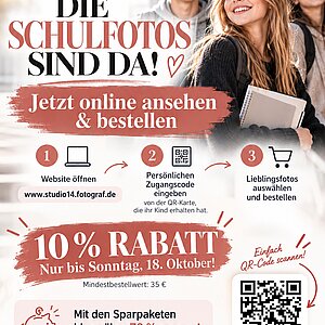📸 **Die Schulfotos sind online!** Jetzt Lieblingsbilder entdecken und bis Sonntag, 18. Oktober, **10 % Rabatt** sichern...